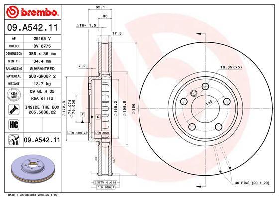 

Тормозной диск brembo 09.A542.11