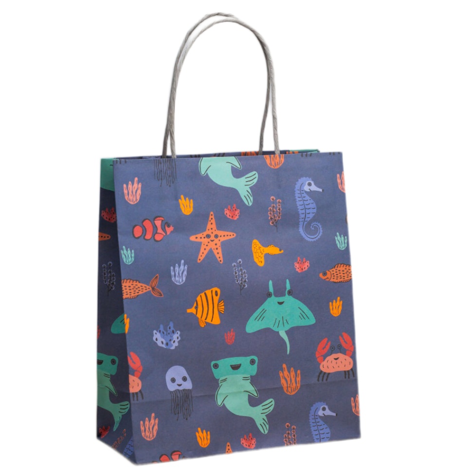 

Пакет подарочный S HB-4104S-4 Underwater animals 21х25.5х10, Синий, Underwater animals