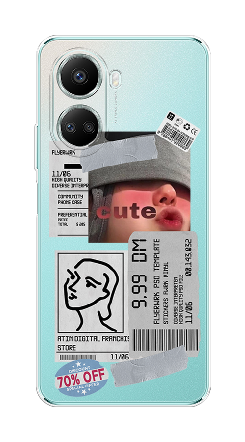 

Чехол на Huawei nova 10 SE "Cute girl collage", Розовый;серый;голубой, 6109650-6