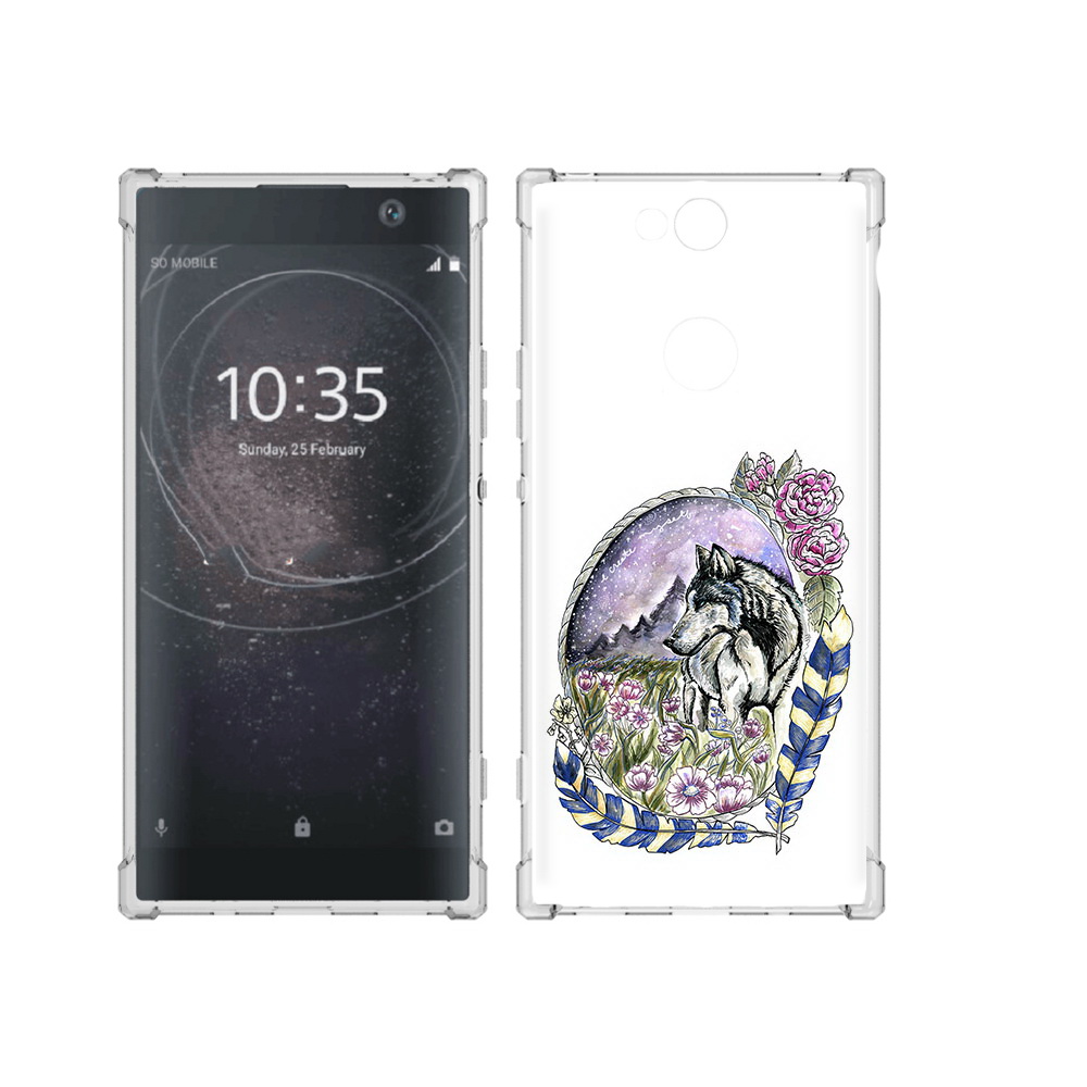 

Чехол MyPads Tocco для Sony Xperia XA2 Plus нарисованный волк в цветах с перьями, Прозрачный, Tocco