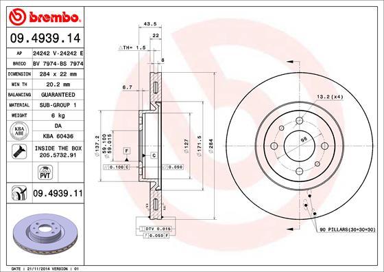 

Тормозной диск brembo 09.4939.14