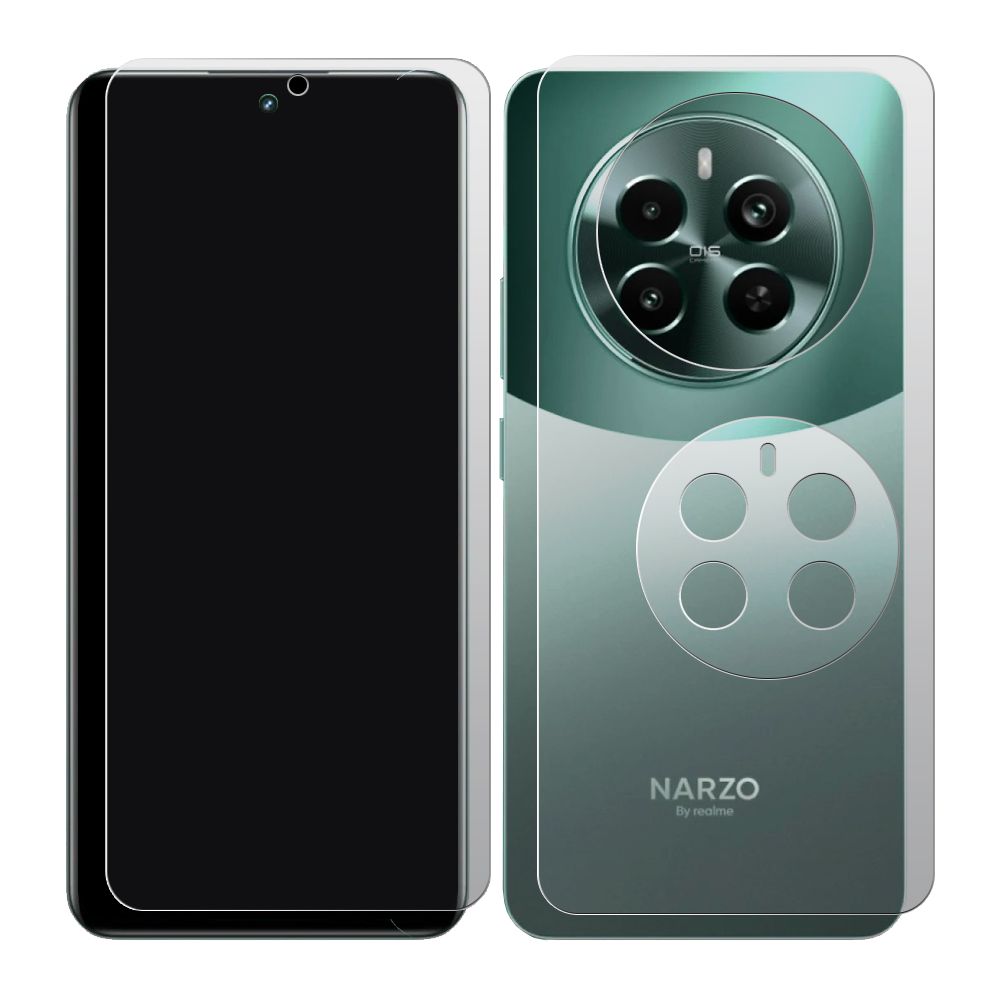 Комплект защитных гибридных стекол Матовых Krutoff для Realme Narzo 70Pro перед/зад/камера