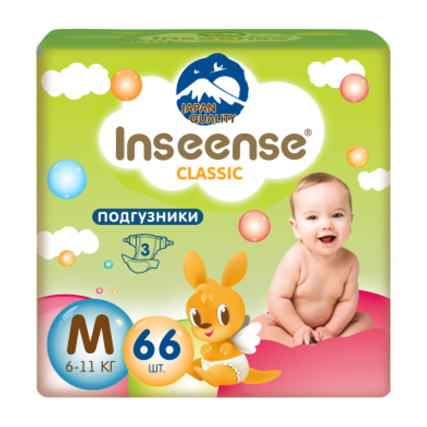 Подгузники INSEENSE Classic M (6-11 кг) 66 шт. подгузники classic 4 9 кг 16 шт