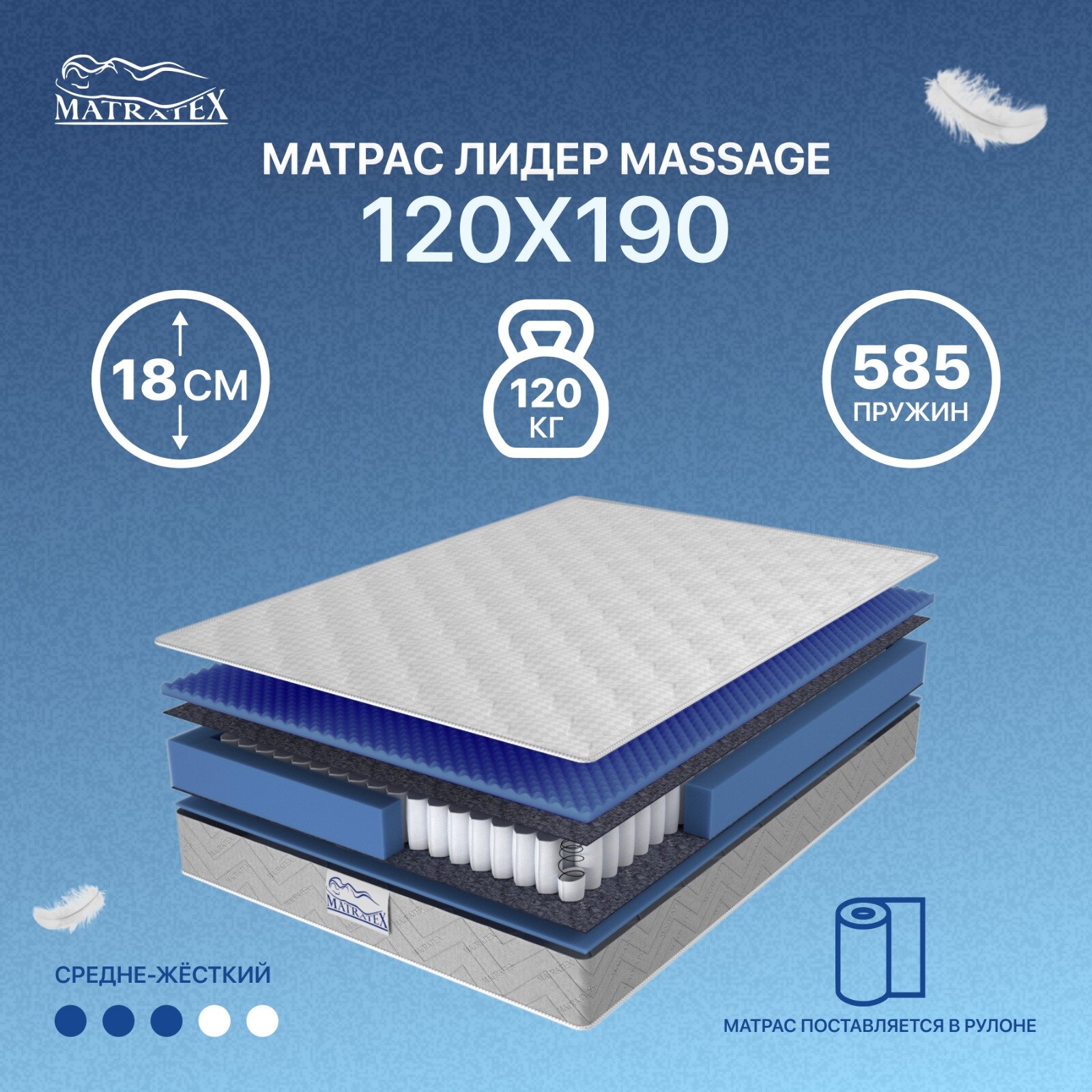 

ЛИДЕР MASSAGE 120х190, Белый, ЛИДЕР MASSAGE