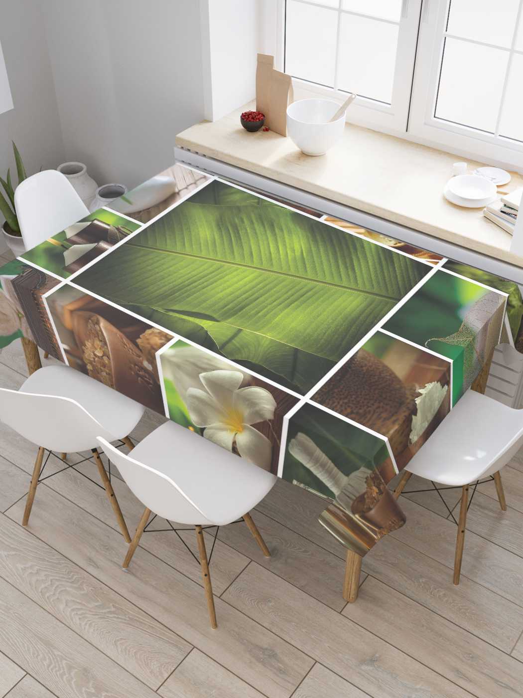 

Скатерть прямоугольная JoyArty "Лист пальмы" из оксфорда, 180x145 см, Белый, Лист пальмы