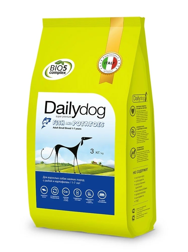 Сухой корм для собак Dailydog Adult Small Breed для мелких пород рыба и картофель 3кг 1931₽