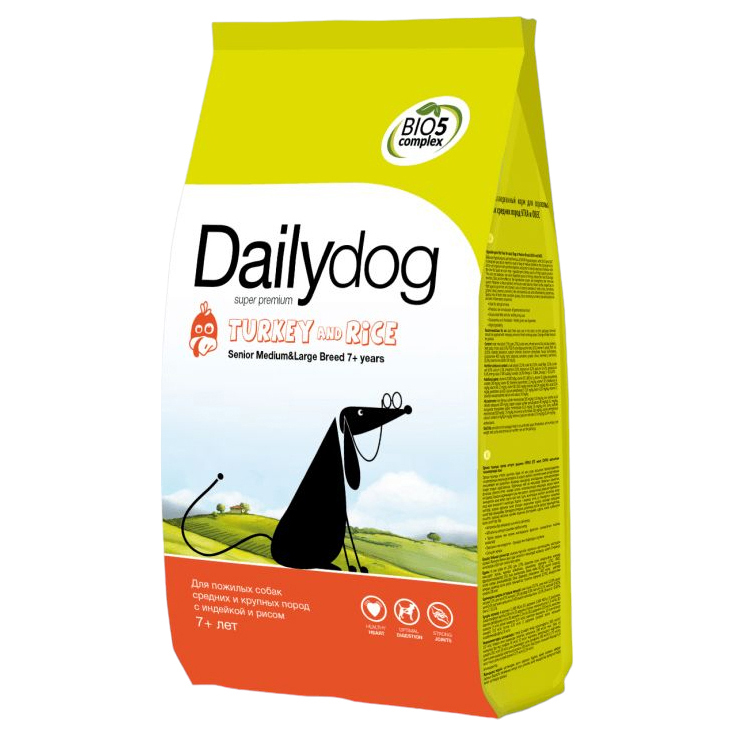 Сухой корм для собак Dailydog Senior Medium Large Breed, для пожилых, индейка и рис, 3кг