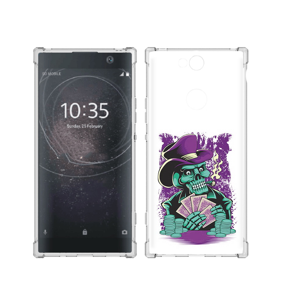 

Чехол MyPads Tocco для Sony Xperia XA2 Plus зеленый череп с картами, Прозрачный, Tocco