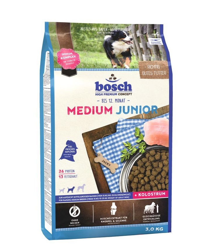 Сухой корм для щенков Bosch Medium Junior, для средних пород, домашняя птица, 3кг