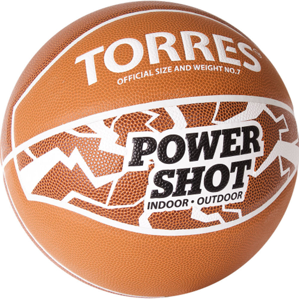фото Мяч баск. torres power shot b32087, р.7, 8 пан., пу, нейлон.корд,бут.кам, оранжево-белый
