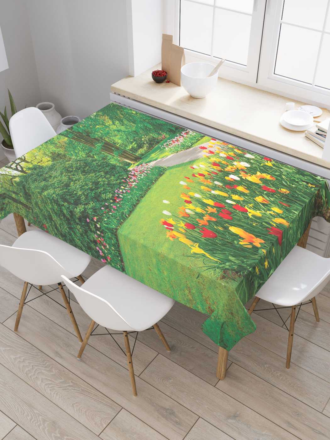 

Скатерть прямоугольная JoyArty "Насаждение тюльпанов" из оксфорда, 180x145 см, Розовый, Насаждение тюльпанов