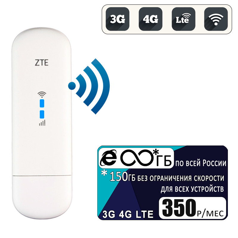 

Комплект - модем ZTE MF79U (RU) + интернет и раздача, 150ГБ за 350р/мес