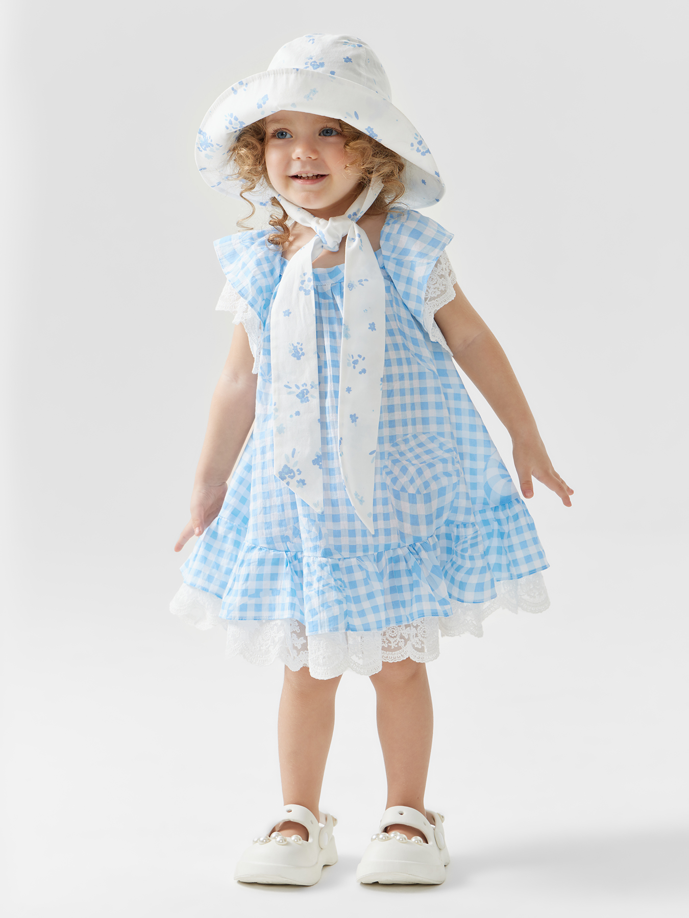 Платье детское Happy Baby 88189, light-blue cell, 122