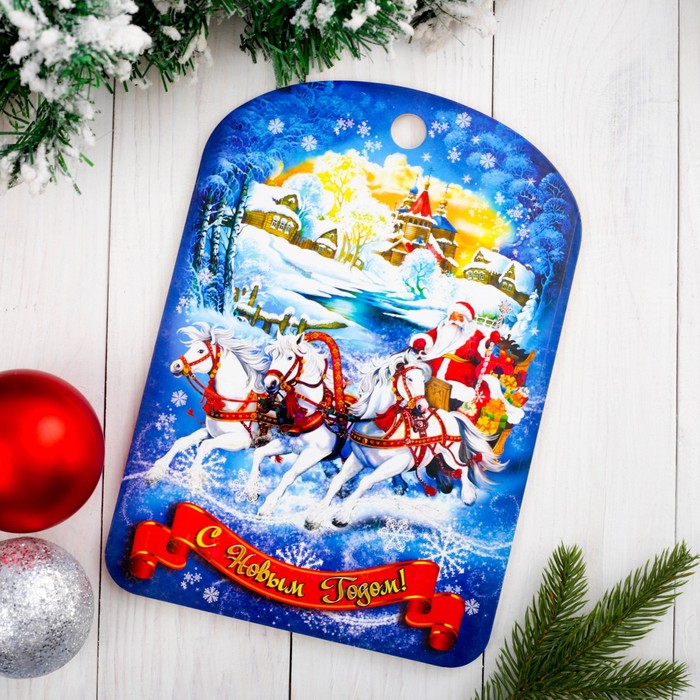

Доска разделочная сувенирная "С Новым годом. Лошади", 27,5x19,5см, (2шт.), Разноцветный