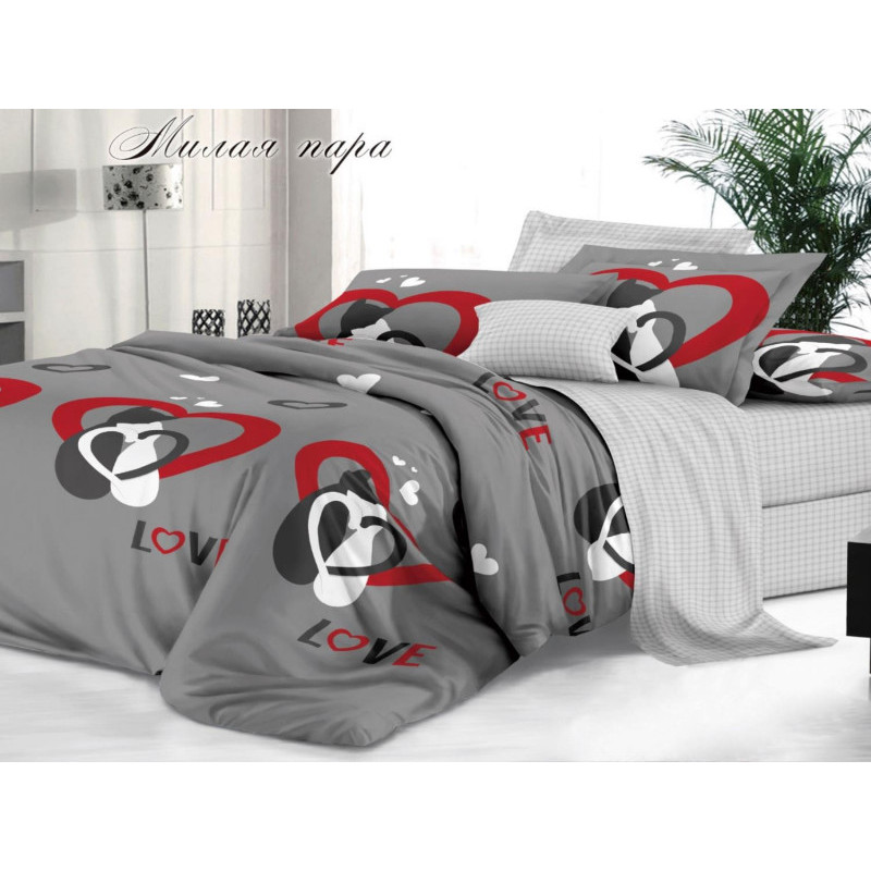 фото Комплект постельного белья 2 спальный с европростыней милая пара ивановотекстиль 227175