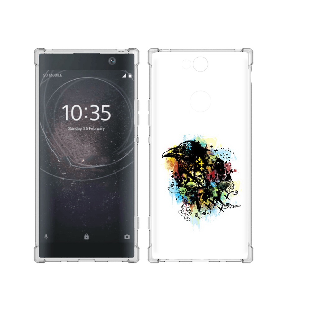

Чехол MyPads Tocco для Sony Xperia XA2 Plus ворон и черепа, Прозрачный, Tocco