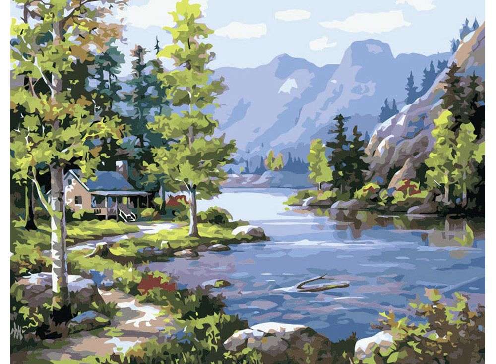 Картина по номерам Paintboy Домик у лесного озера, 40x50 см