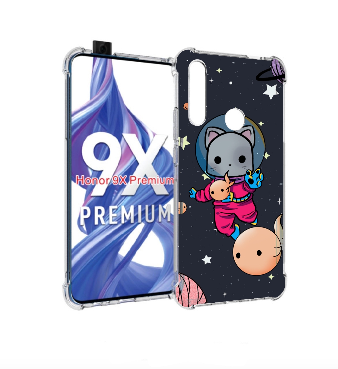 

Чехол бампер MyPads котик-с-рыбкой-в-космосе для Honor 9X (STK-L, Прозрачный, Tocco