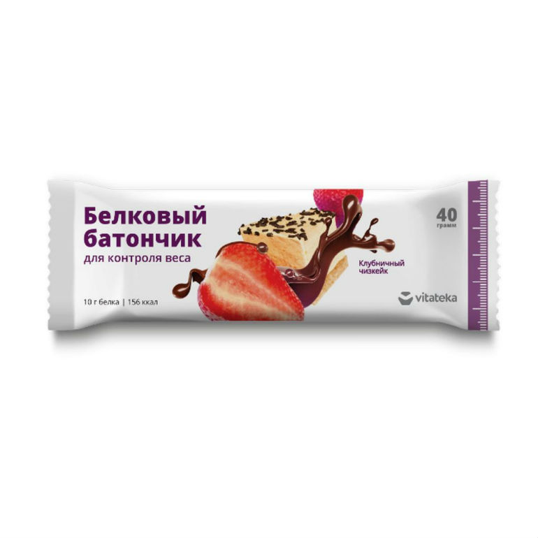 

Батончик для контроля веса белковый Витатека Клубничный чизкейк 40 г, Витатека Клубничный чизкейк