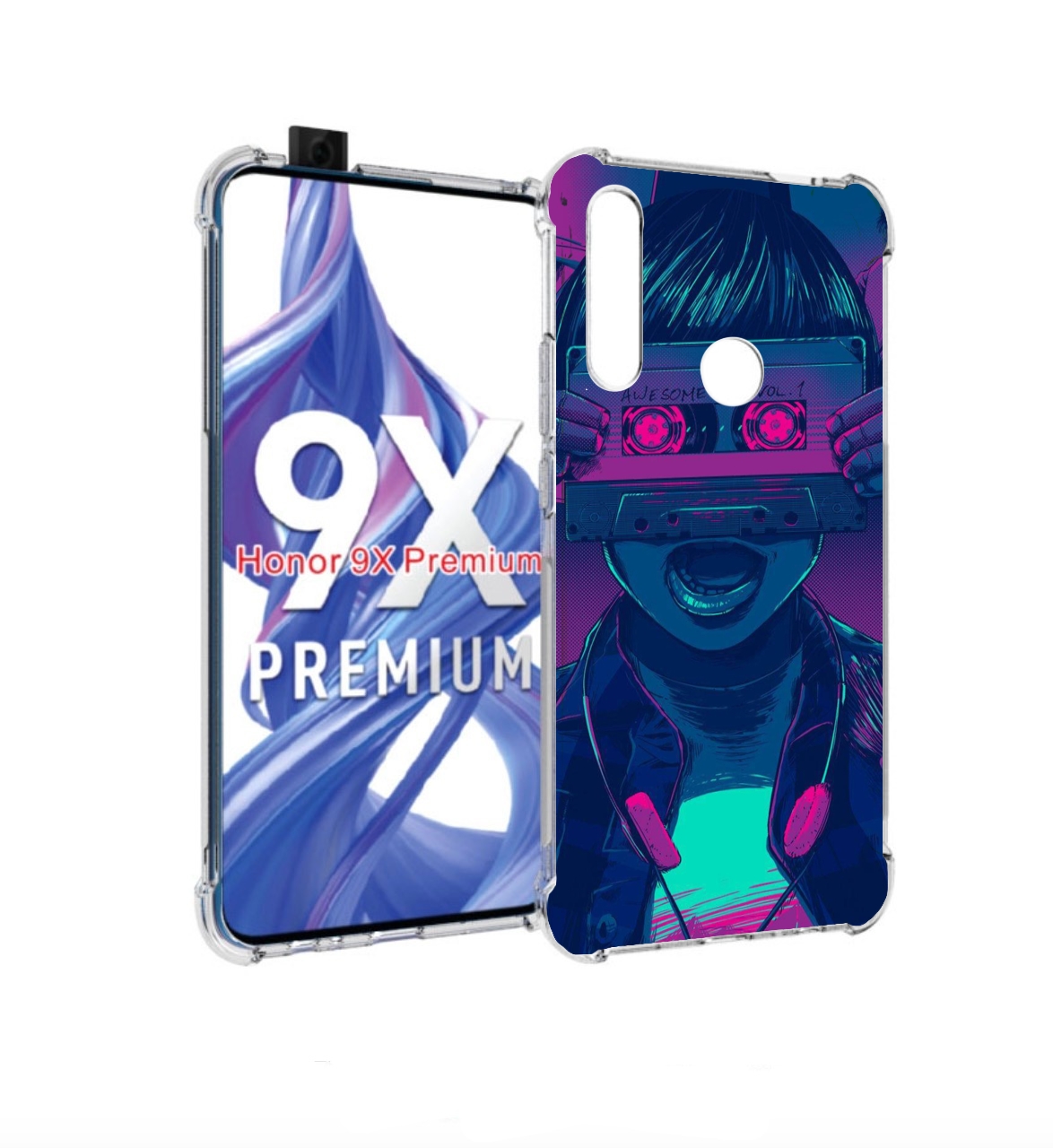 

Чехол бампер MyPads киберпанк с кассетой для Honor 9X (STK-LX1)/, Прозрачный, Tocco