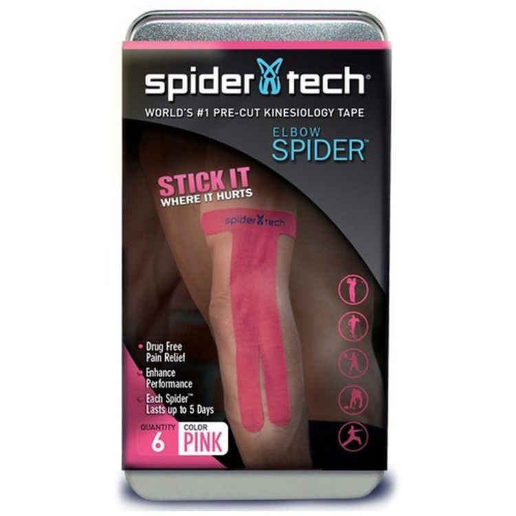 фото Тейп spidertech преднарезанный для локтевой части, 6шт. розовый