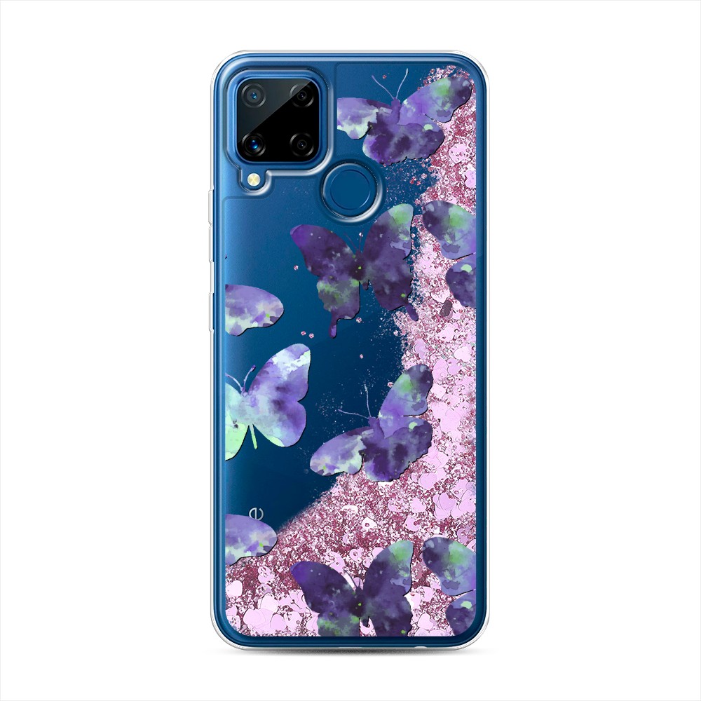фото Жидкий чехол с блестками "бабочки отпечатки" на realme c15 awog