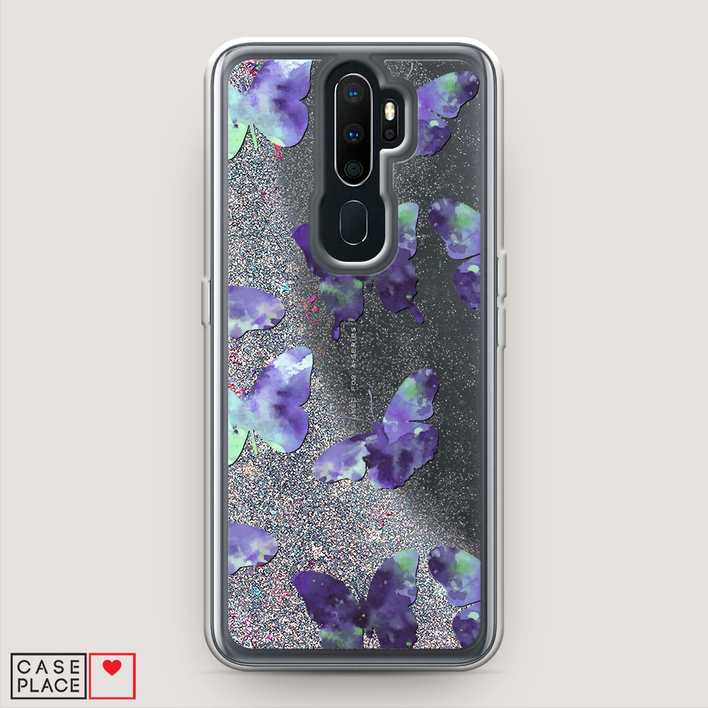 фото Жидкий чехол с блестками "бабочки отпечатки" на oppo a9 (2020) awog