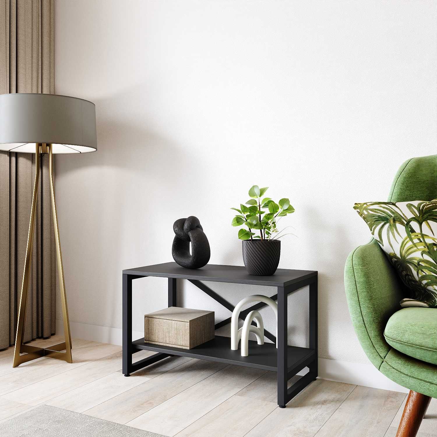 

Стеллаж A1 HOME Bruno 2 полки 44х68х34 Черный Оникс, Bruno