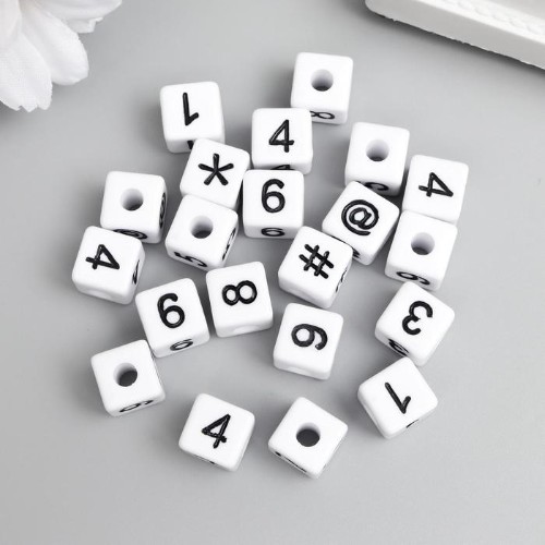 

Бусина Арт Узор для творчества пластик Циферки на кубике белые 1х1 см, 2 наб по 20 г, Белый