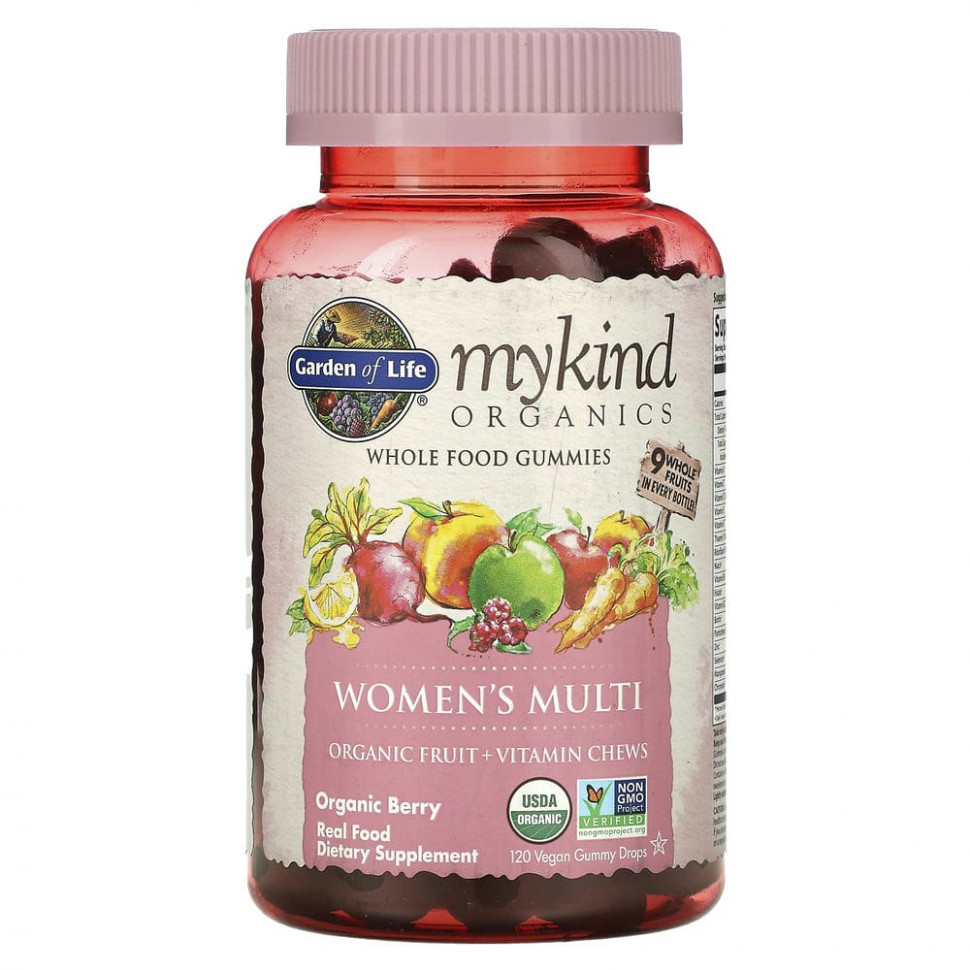 Мультивитамины Garden of Life, MyKind Organics, органические ягоды, для женщин, 120 шт