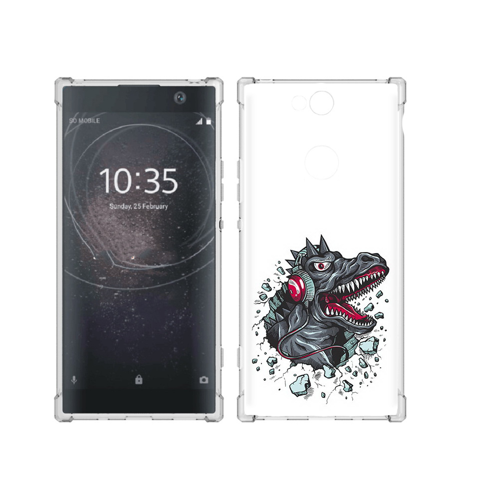 Чехол MyPads Tocco для Sony Xperia XA2 Plus Нарисованный динозавр в наушниках