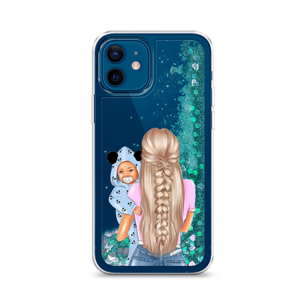 

Жидкий чехол с блестками "Молодая мама" на Apple iPhone 12, 12595-1
