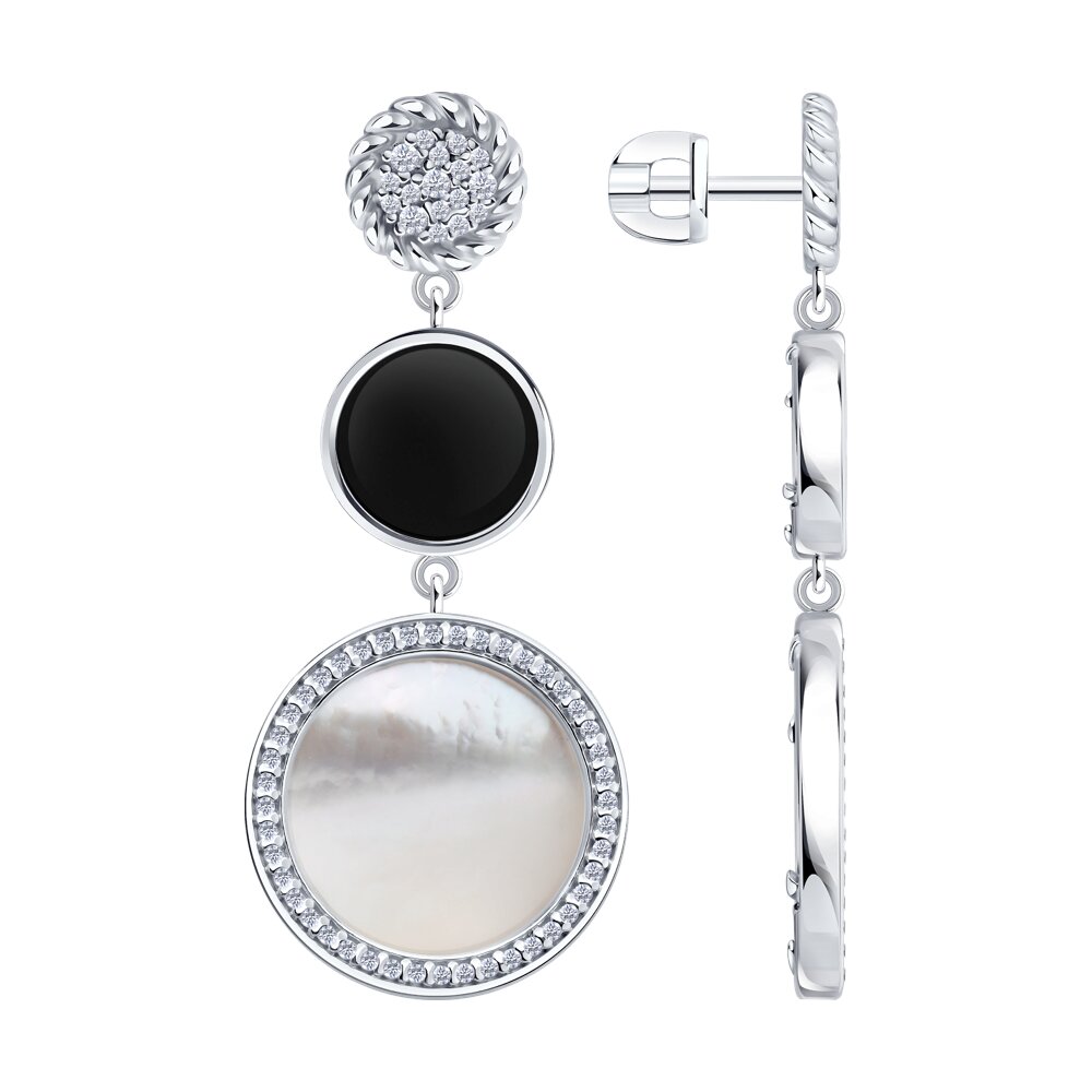 

Серьги из серебра Diamant 94-322-02320-1, фианит/агат/перламутр, 94-322-02320-1