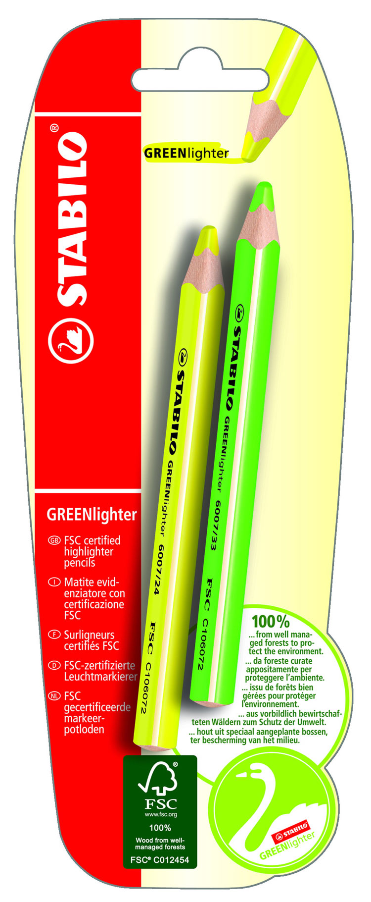 Текстовыделитель сухой Stabilo GreenLighter, 2 шт., Желтый/Зеленый