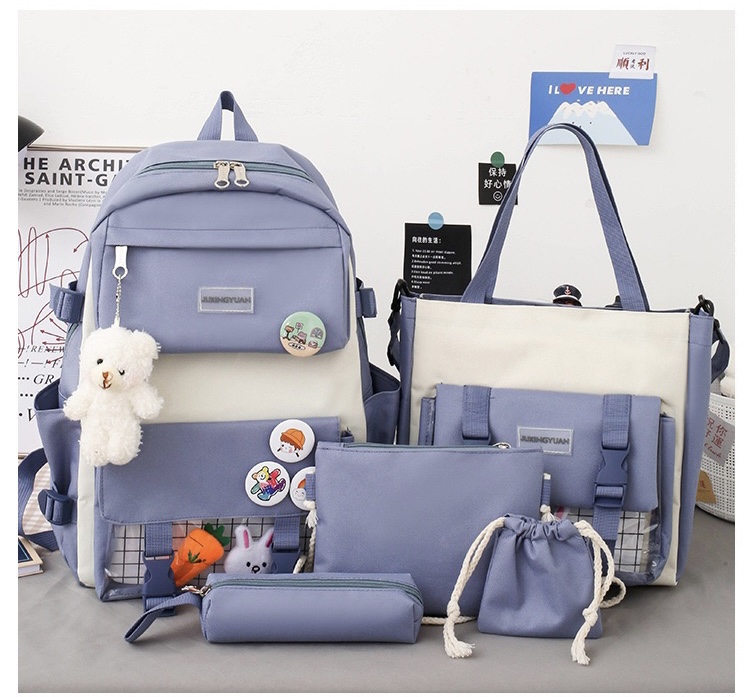 Рюкзак RAFL для девочки школьный комплект 5 в 1 портфель синий