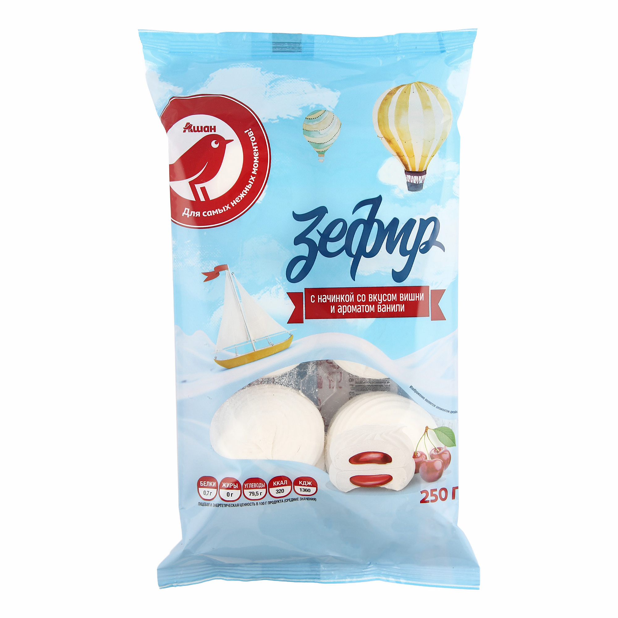 Зефир АШАН Красная птица ванильный с начинкой со вкусом вишни 250 г