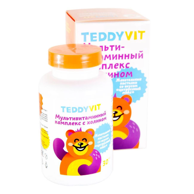 

Мультивитаминный комплекс с холином Teddyvit цитрусовый микс пастилки жевательные 30 шт.