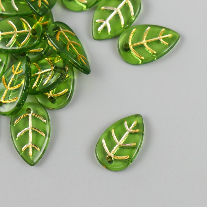 

Бусины для творчества пластик "Зеленый лист с золотыми прожилками" набор 25 шт 1,7х1,1х0,3
