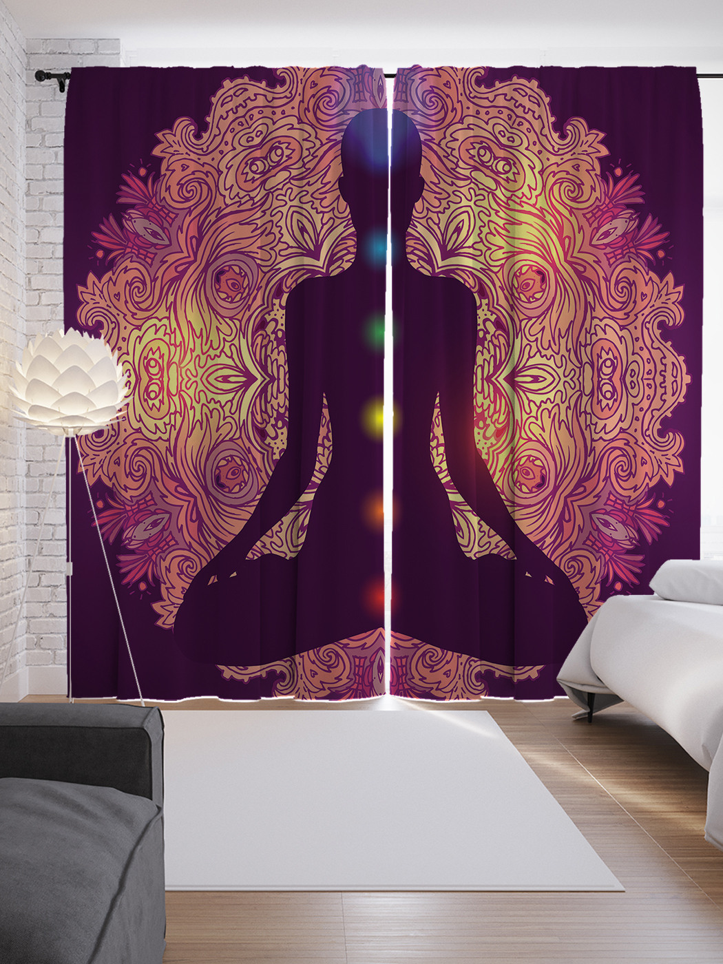 

Шторы с фотопечатью "Медитативная асана" из сатена, 290х265 см