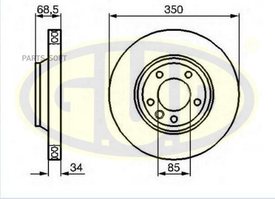 GUD Диск торм audi q7/prs cayenne/vw touareg 02- пер вент r d=350x34mm