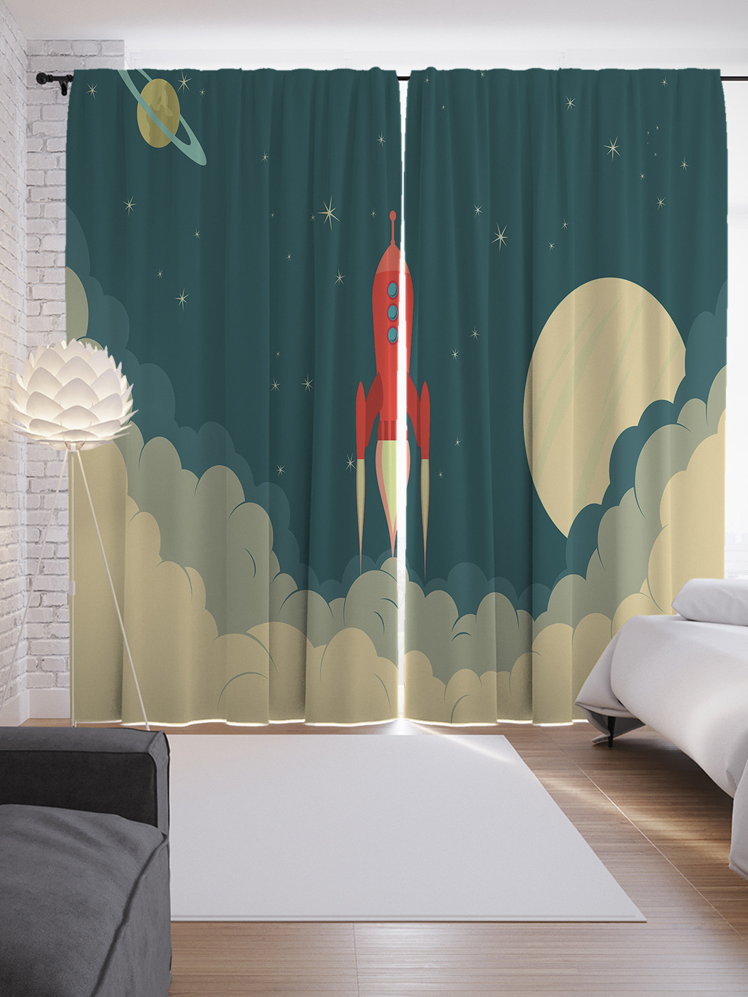 

Шторы с фотопечатью "Космическая ракета" из сатена, 290х265 см