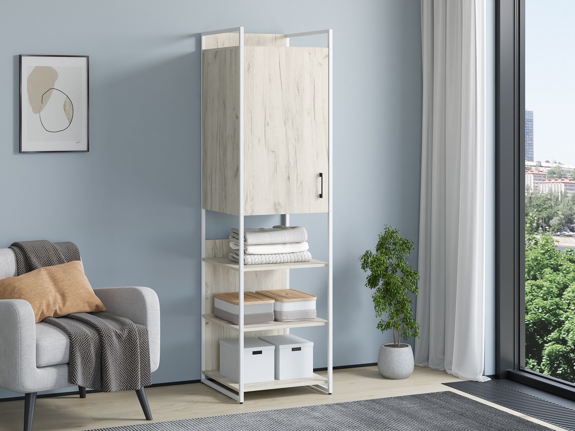 

Стеллаж 4 Сезона Urban Лофт 55x200 01 Белый/Дуб крафт белый, с полками, Urban Лофт 01
