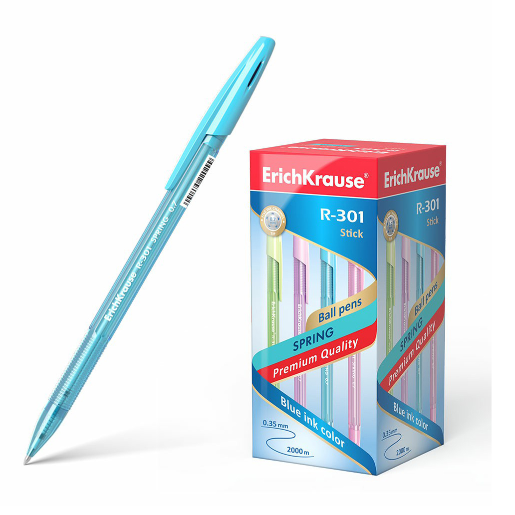 

Ручка шариковая ErichKrause Spring Stick R-301 синяя, в ассортименте