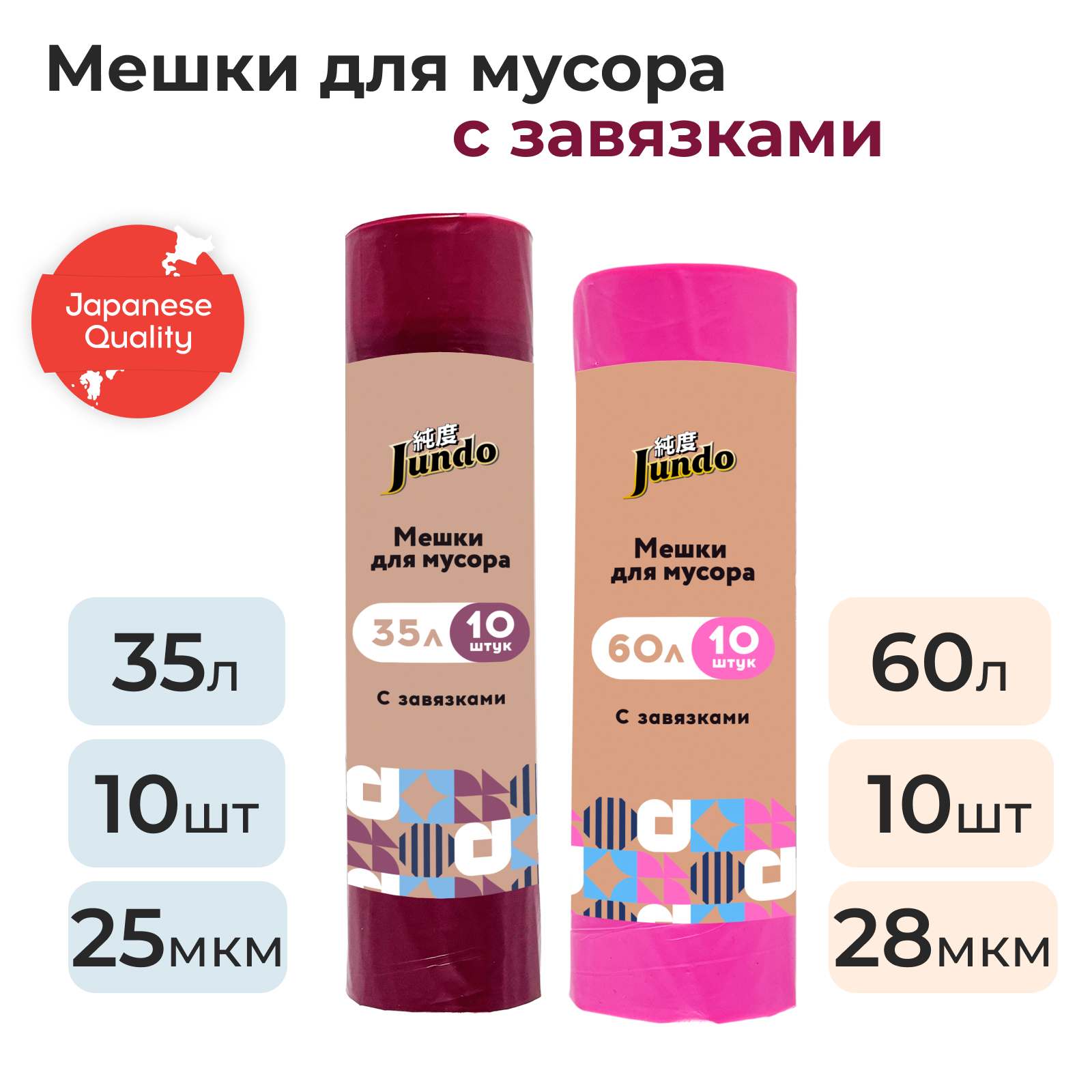 Набор Jundo Мешки для мусора 35 л х 10 шт, 60 л х 10 шт