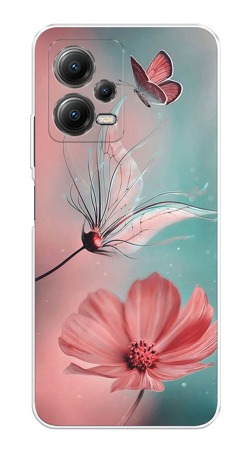 

Чехол на Xiaomi Poco X5 5G "Бабочка и цветок", Голубой;розовый, 317950-1