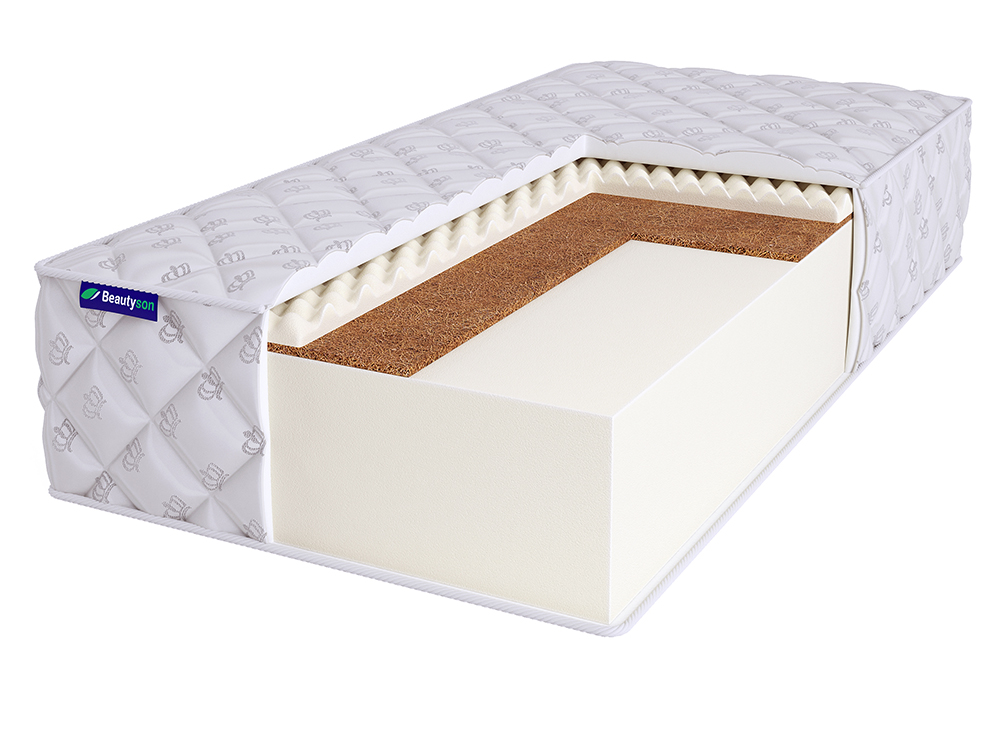 

Матрас полутороспальный BeautySon Roll FOAM 18 Cocos Sens Бесклеевой 125x200 22 см, Белый, Roll FOAM