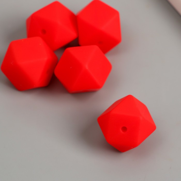 

Бусина силикон Многогранник клубнично-красная d=1,7 см (5 шт.), Красный