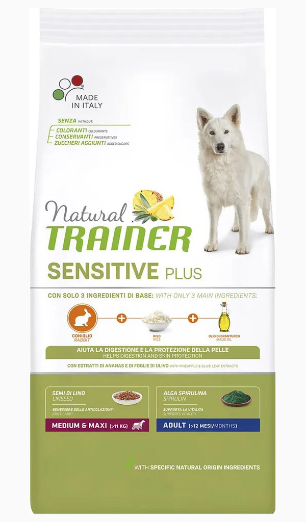 

TRAINER TRAINER NATURAL SENSITIVE PLUS MEDIUM & MAXI ADULT RABBIT & RICE безглютеновый для