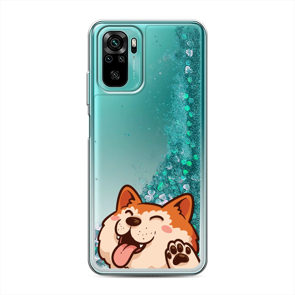 

Жидкий чехол с блестками "Акита-ину машет" на Xiaomi Redmi Note 10S
