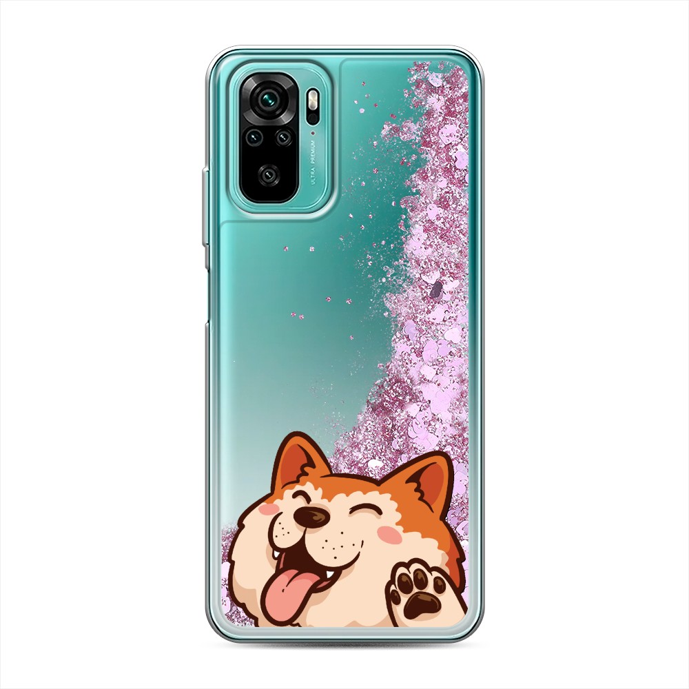 

Жидкий чехол с блестками "Акита-ину машет" на Xiaomi Redmi Note 10S